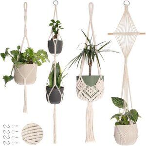 Theory 4-Pack Macrame Plant Hanger - with 8 Ceiling Hooks - Hanging Planter